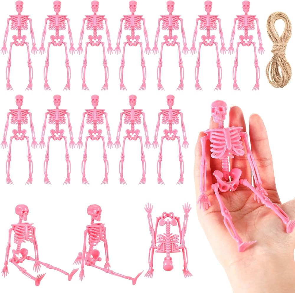 Jetec Halloween Mini Skeleton Pink Decor with Jute Rope 6 Inch Small Skeletons Plastic Skeleton D... | Amazon (US)