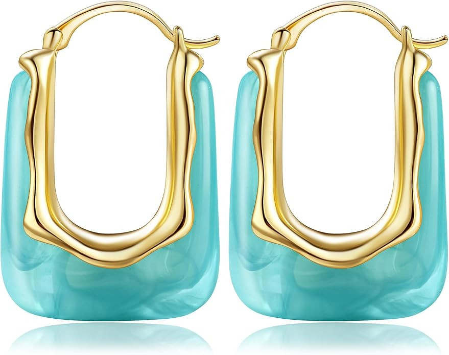 Resin Gold Hoop Earrings Chunky Statement Acrylic Huggie Dangle Fun Jewelry | Colorful Summer Hyp... | Amazon (US)