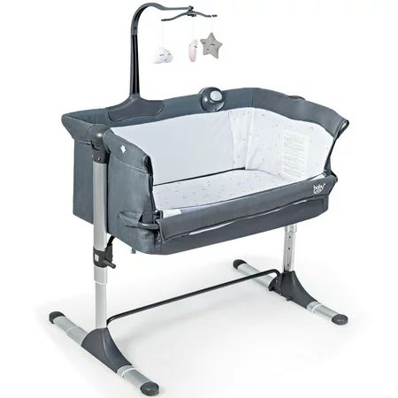 Gymax Portable Baby Bed Side Crib Height Adjustable with Music Box & Toys Dark Grey | Walmart (US)