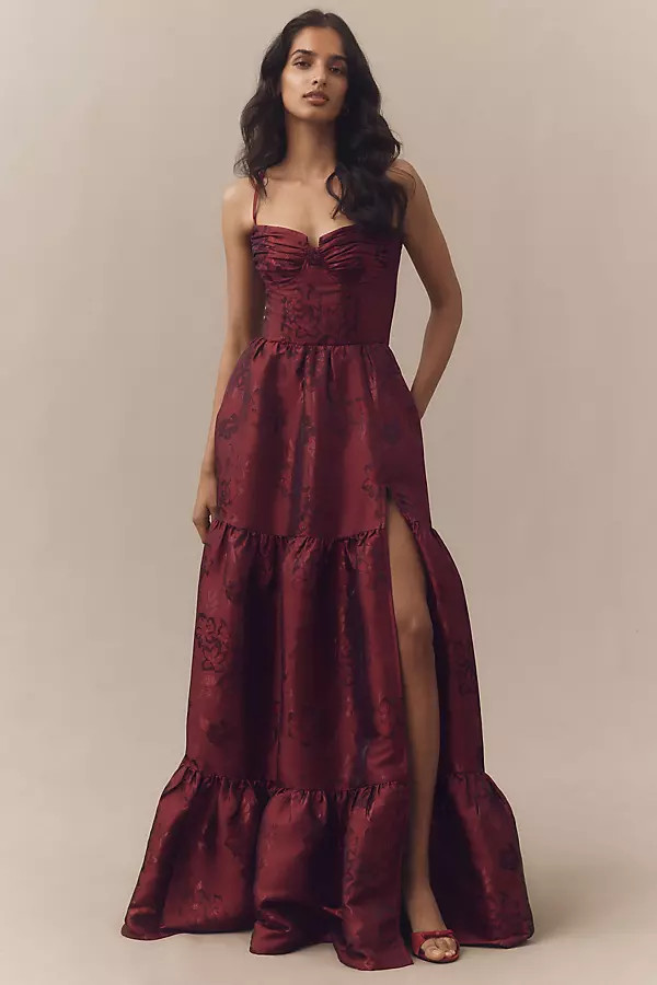 V. Chapman Lucetta Corset Tiered Brocade Maxi Dress | Anthropologie (US)