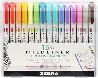 Zebra Pen Mildliner, Double Ended Highlighter, Broad and Fine Tips, Assorted Colors, 15 Pack | Amazon (US)