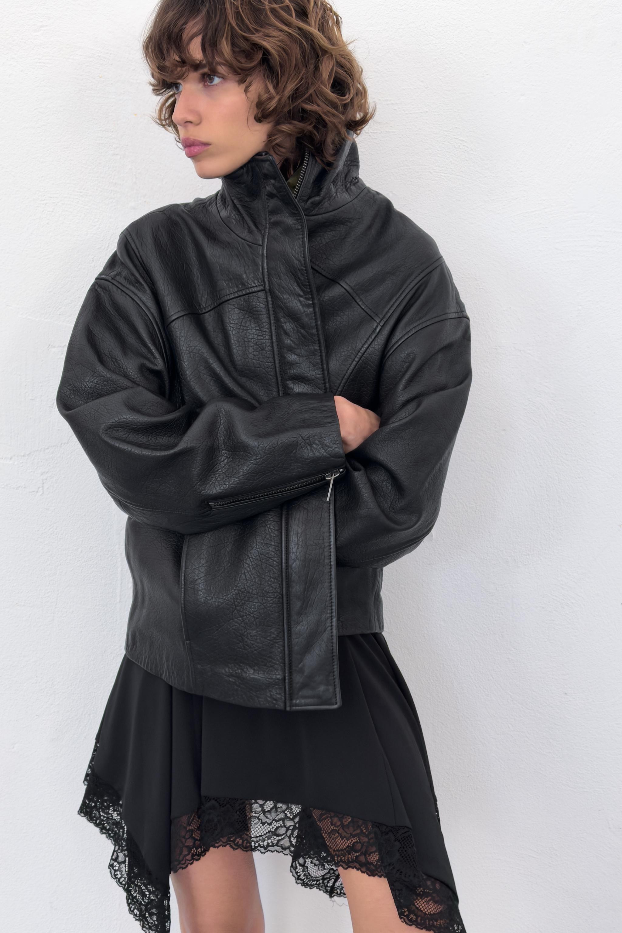 100% LEATHER OVERSIZED JACKET | Zara US