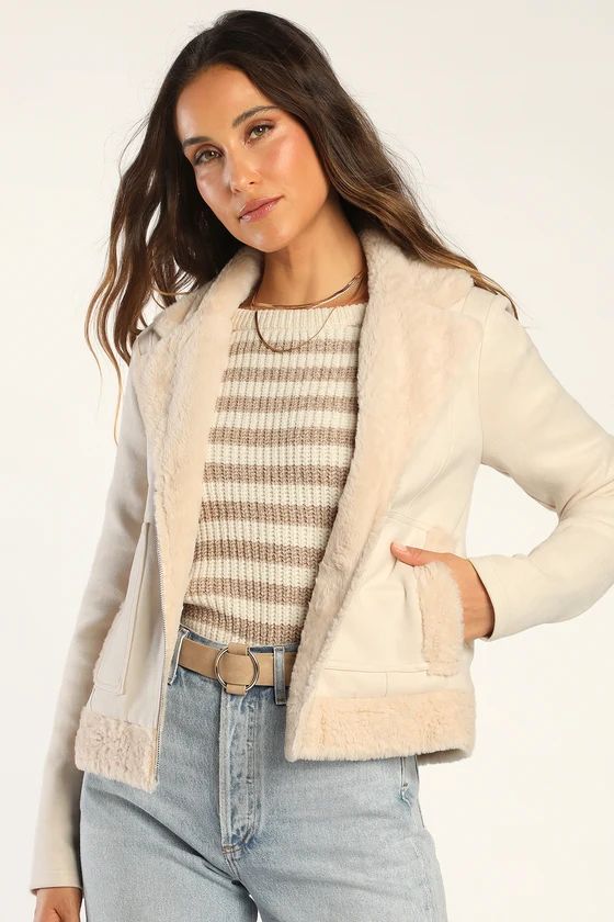 Your Moment Ivory Suede Aviator Jacket | Lulus (US)