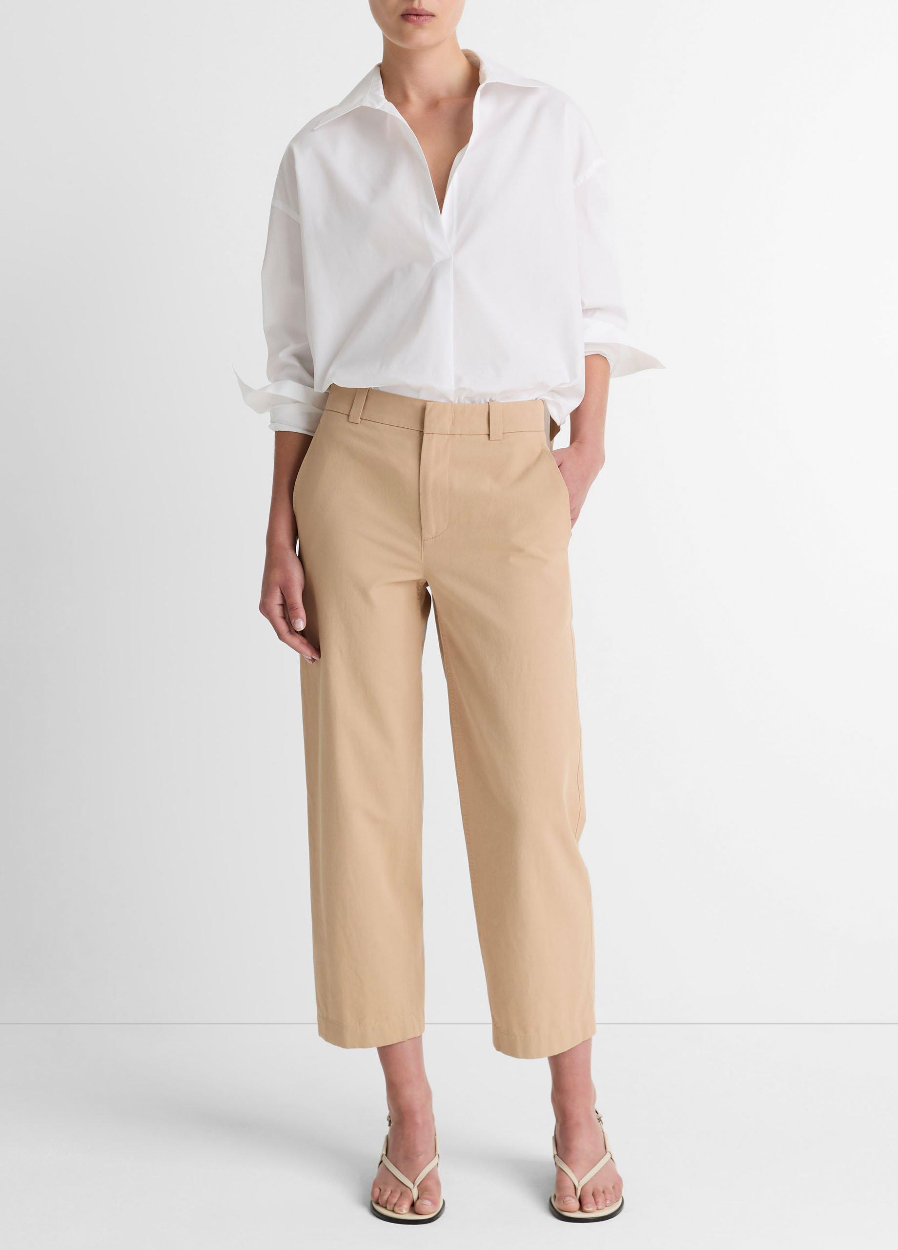 Women's Low-Rise Washed Cotton Crop Pant, Pale Wheat, Size 14 Vince | Vince LLC