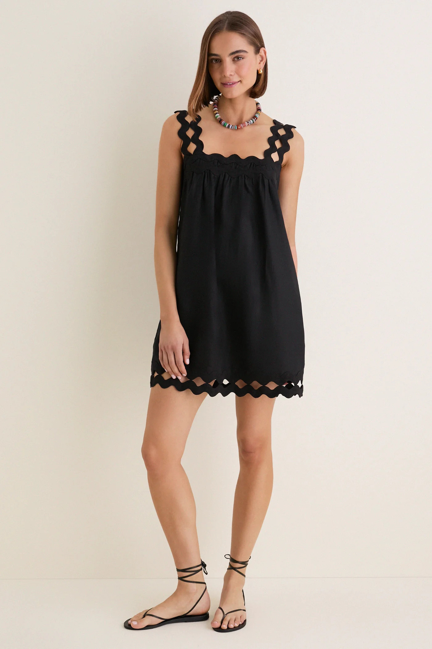 Black Ric Rac Linen Ellis Mini Dress | Tuckernuck (US)