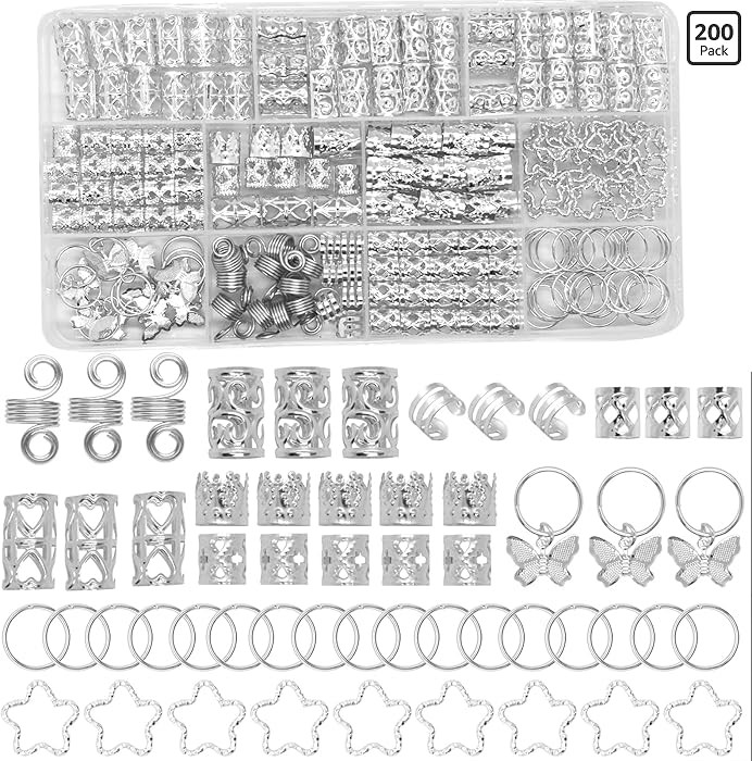 200 Pcs Hair Jewelry for Braids Accessories Loc Jewelry for Hair Dreadlock, Sliver Adjustable Cuf... | Amazon (US)