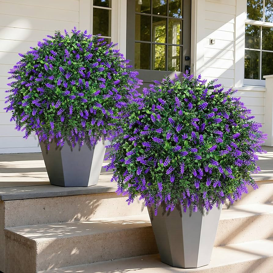 HyeFlora 26'' Artificial Topiary Boxwood Ball Trees with Lavender 2 Pack Fake Plants for Outdoor ... | Amazon (US)