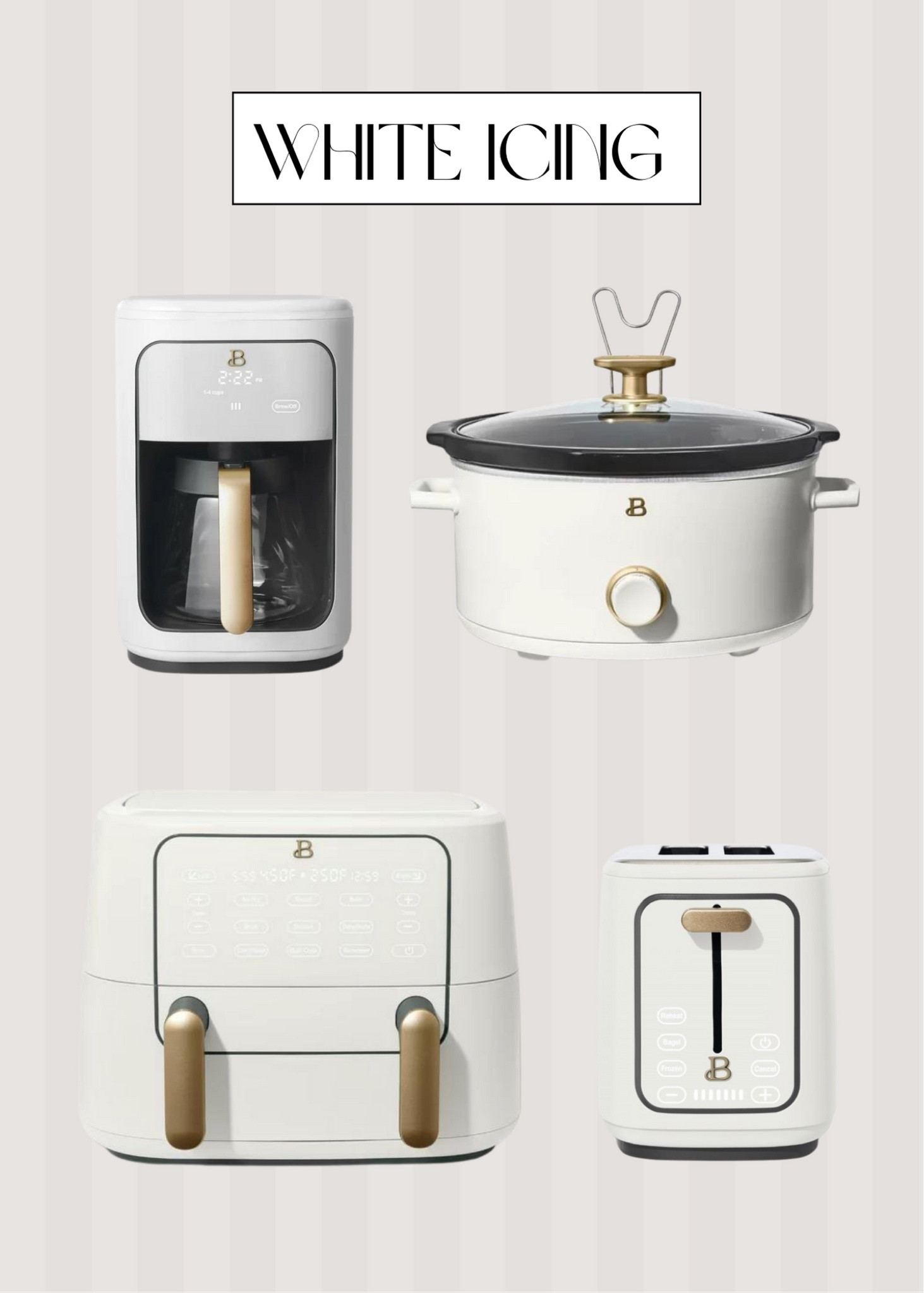 White icing white kitchen appliances from the beautiful by drew Barrymore kitchenwares collection from Walmart 

#LTKunder50 #LTKhome #LTKunder100