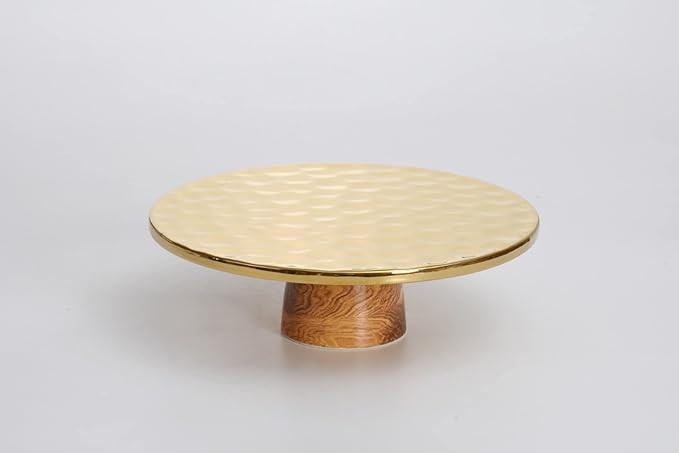 Pampa Bay Wood Look Titanium-Plated Porcelain Cake Stand, 11.8 Inch, Gold/White/Wood Look | Amazon (US)