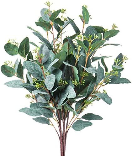Maloow 32" Long Artificial Greenery Stems,Artificial Fake Eucalyptus Oval Silk Leaves 5pcs Seeded... | Amazon (US)
