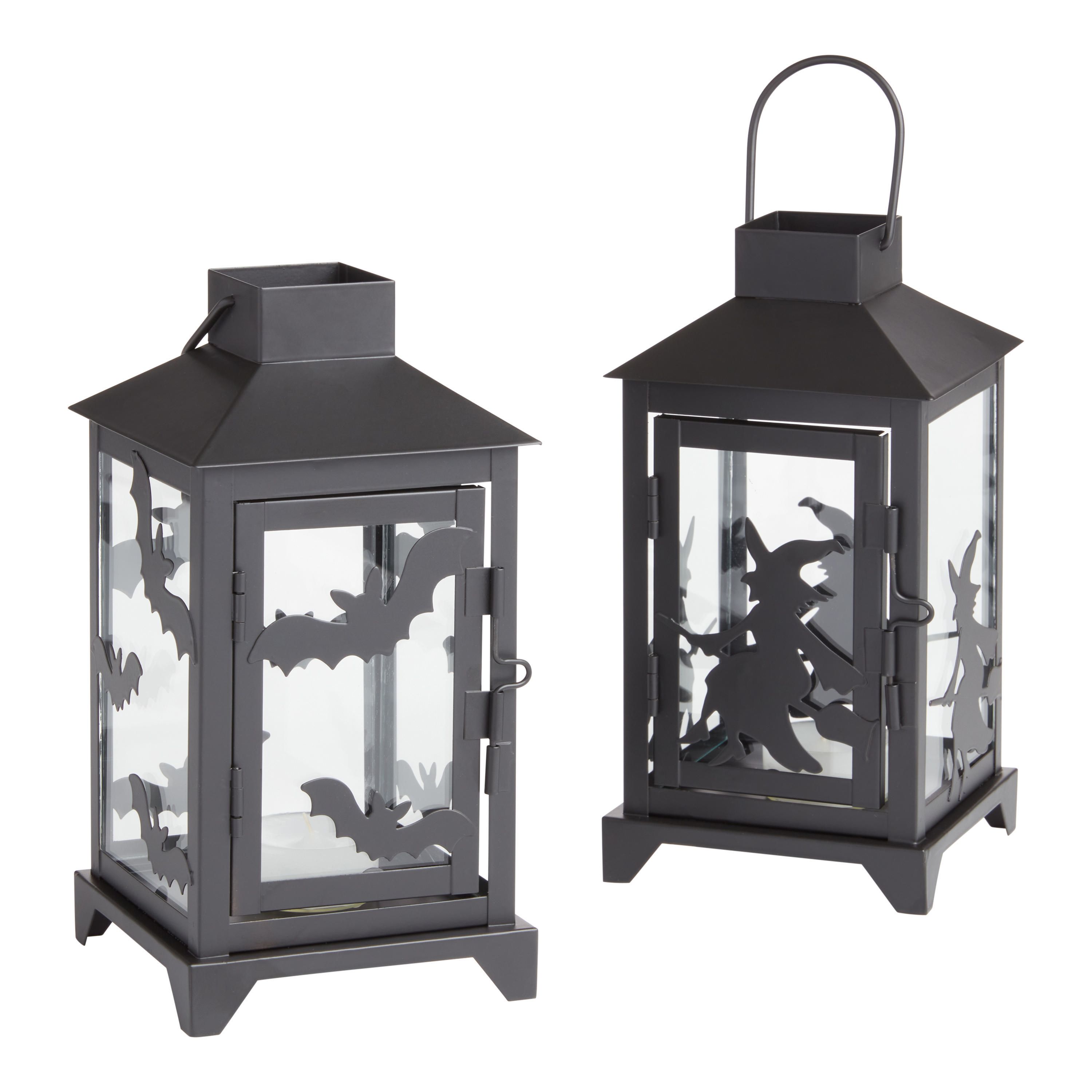 Small Black Metal Halloween Lantern Set of 2 | World Market