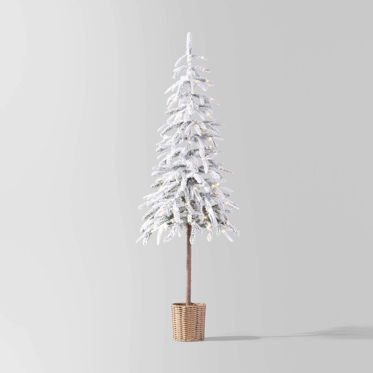 Pre-lit LED Dewdrop Downswept Flocked Balsam Fir with Basket Artificial Christmas Tree Warm White... | Target