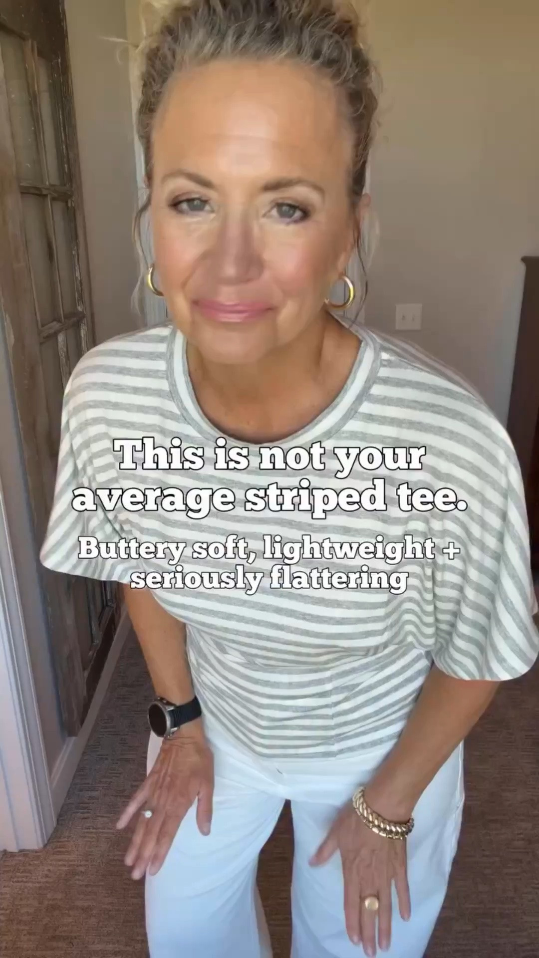 This is not your average striped tee. 🙌

It’s buttery soft, lightweight, stretchy—and the draped fit through the waist is so flattering. It also isn’t nearly as cropped as it looks on the Amazon model, especially paired with high-waisted jeans.

And these white jeans? Stretchy, high-waisted and finished with that oversized cuff that makes them feel a little more fun than a basic pair.

I’m wearing the top in two easy striped colors, and both are such good summer-to-fall basics.

#amazonaffiliate #fashionover50 #summerstyle

#LTKdayinmylife #LTKgrwm #LTKootd