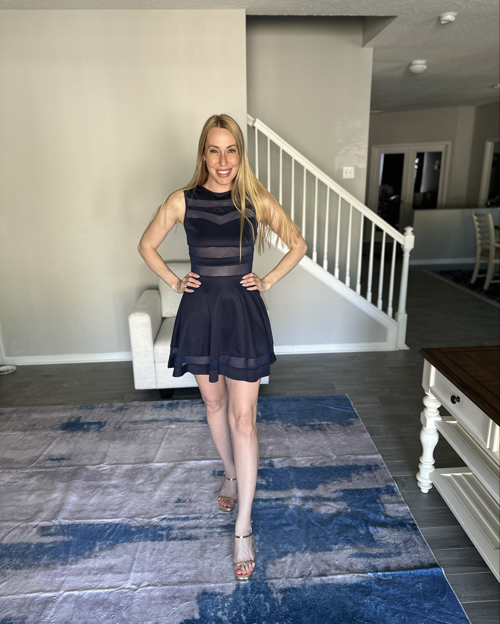 The cutest little date night dress or wedding guest dresss
💙love the mesh peek a boo
💙it does have some stretch 
💙💙wearing size small

#LTKfindsunder50 #LTKfindsunder100 #LTKstyletip