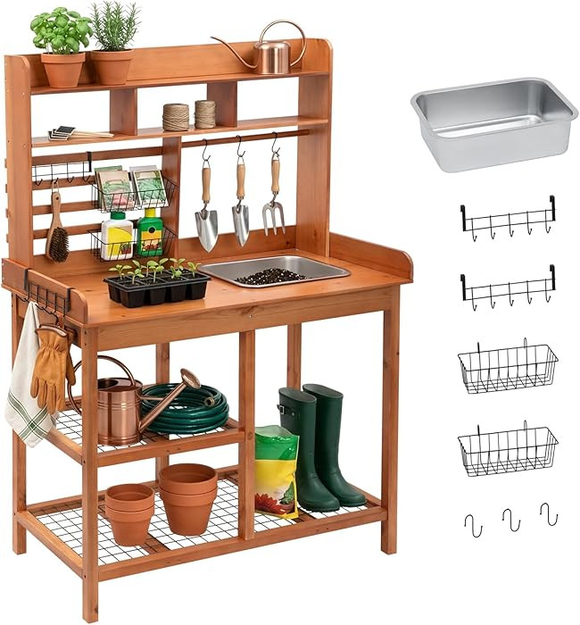 OOOK Potting Bench, Nordic Scots Pine Potting Table, Removable Sink, Workstation for Outside Pati... | Amazon (US)