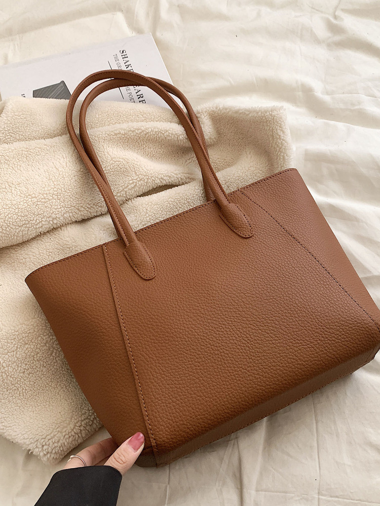 Litchi Embossed Shoulder Tote Bag | SHEIN