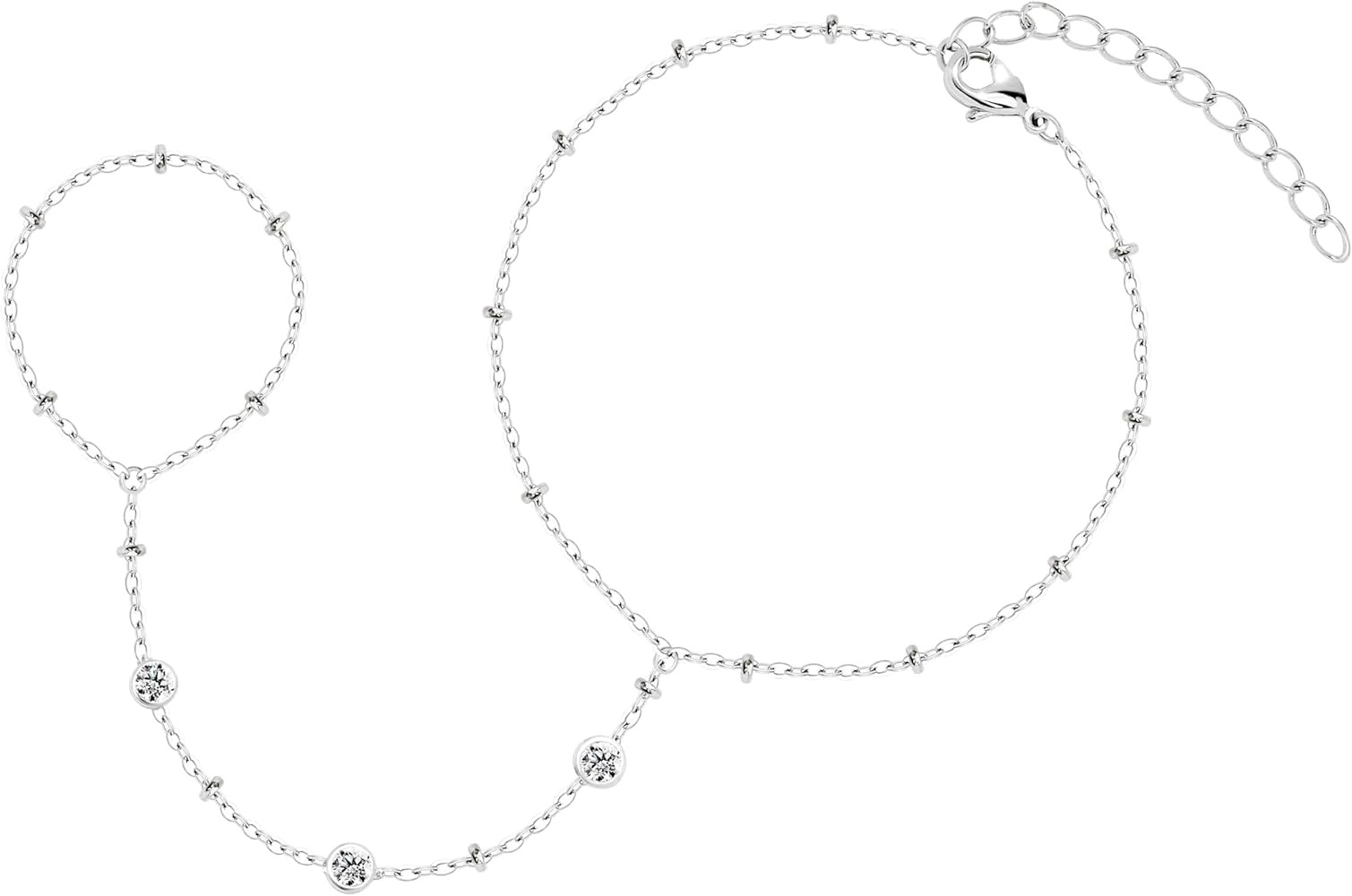 Spring Pink Hand Chain Bracelets for Women, Dainty Gold Ring Bracelet with Created Pink/Red/Blue/... | Amazon (US)