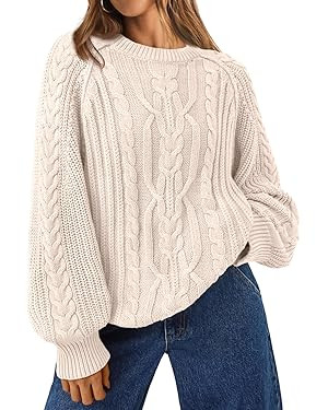 Trendy Queen Women's Oversized Cable Knit Crewneck Fall Pullover Sweaters | Amazon (US)