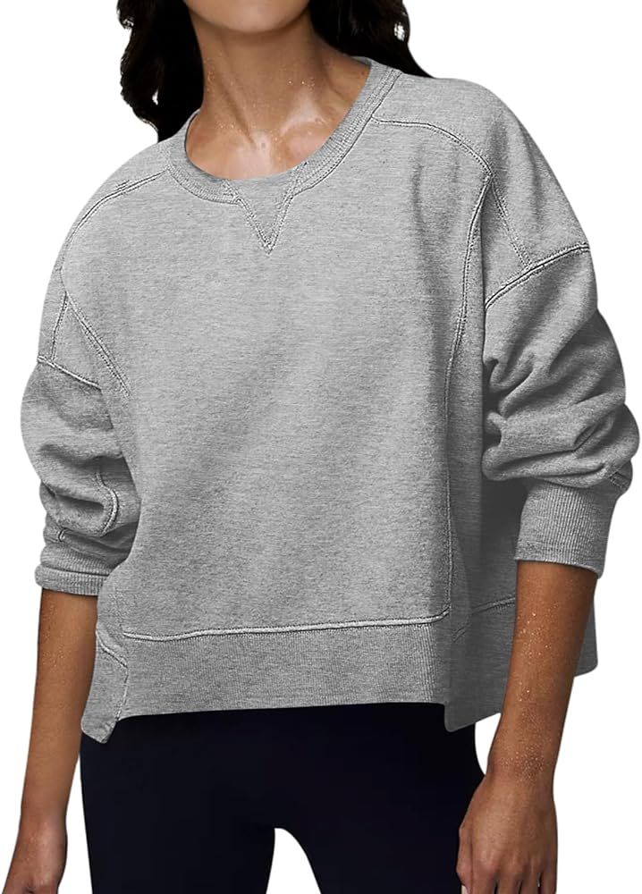 DEEP SELF Womens Crew Neck Sweatshirts Crop Fall Long Sleeve Casual Pullover Tops Loose Sweatshirts | Amazon (US)