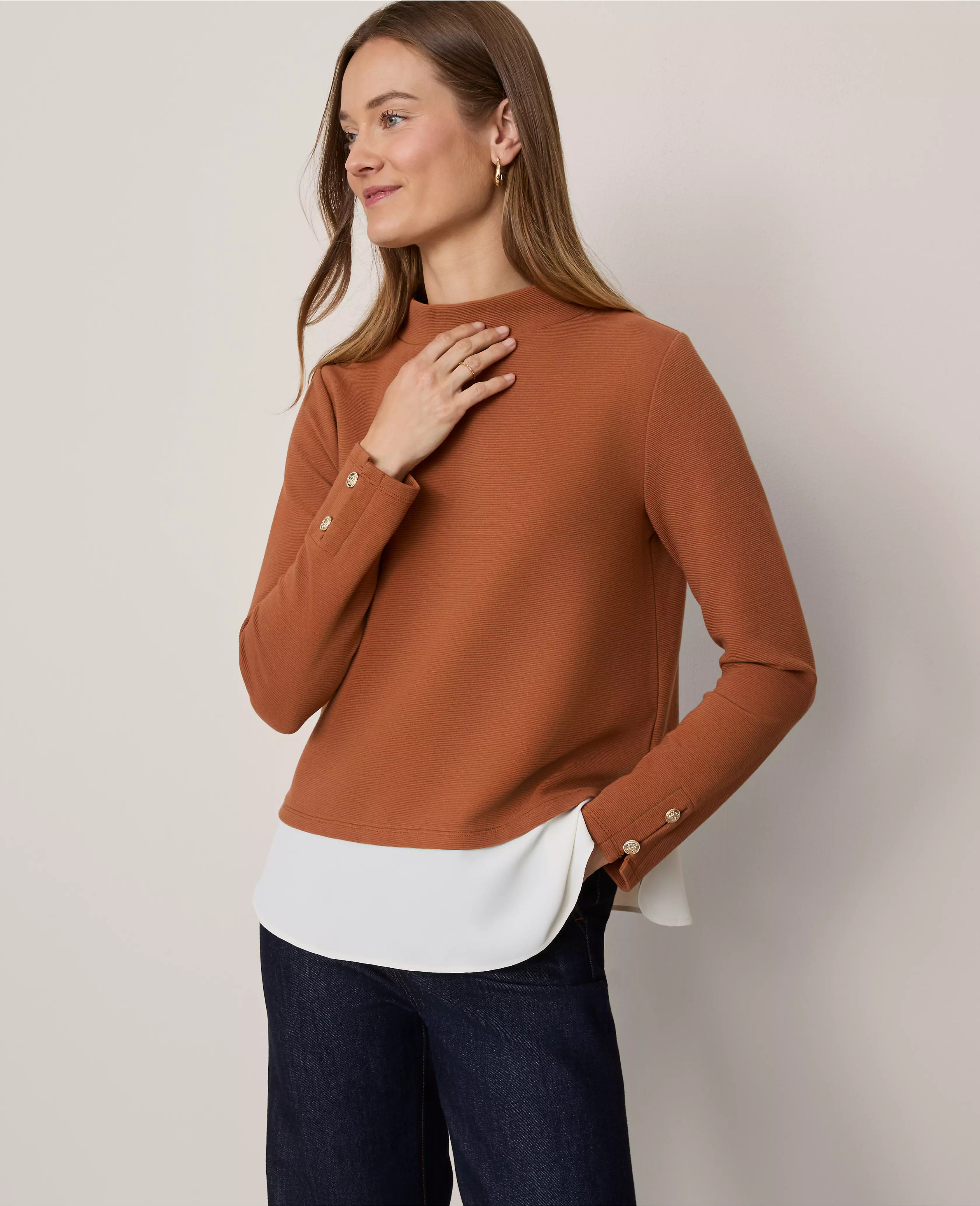 Mixed Media Mock Neck Top | Ann Taylor