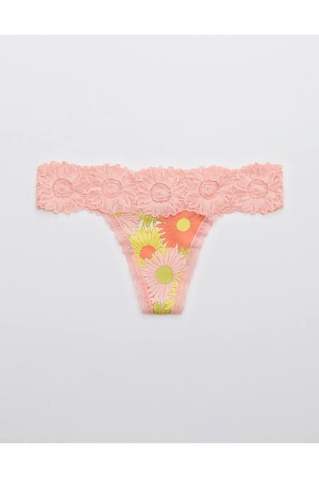 Aerie Shine Sunflower Lace Thong Underwear | American Eagle Outfitters (US & CA)