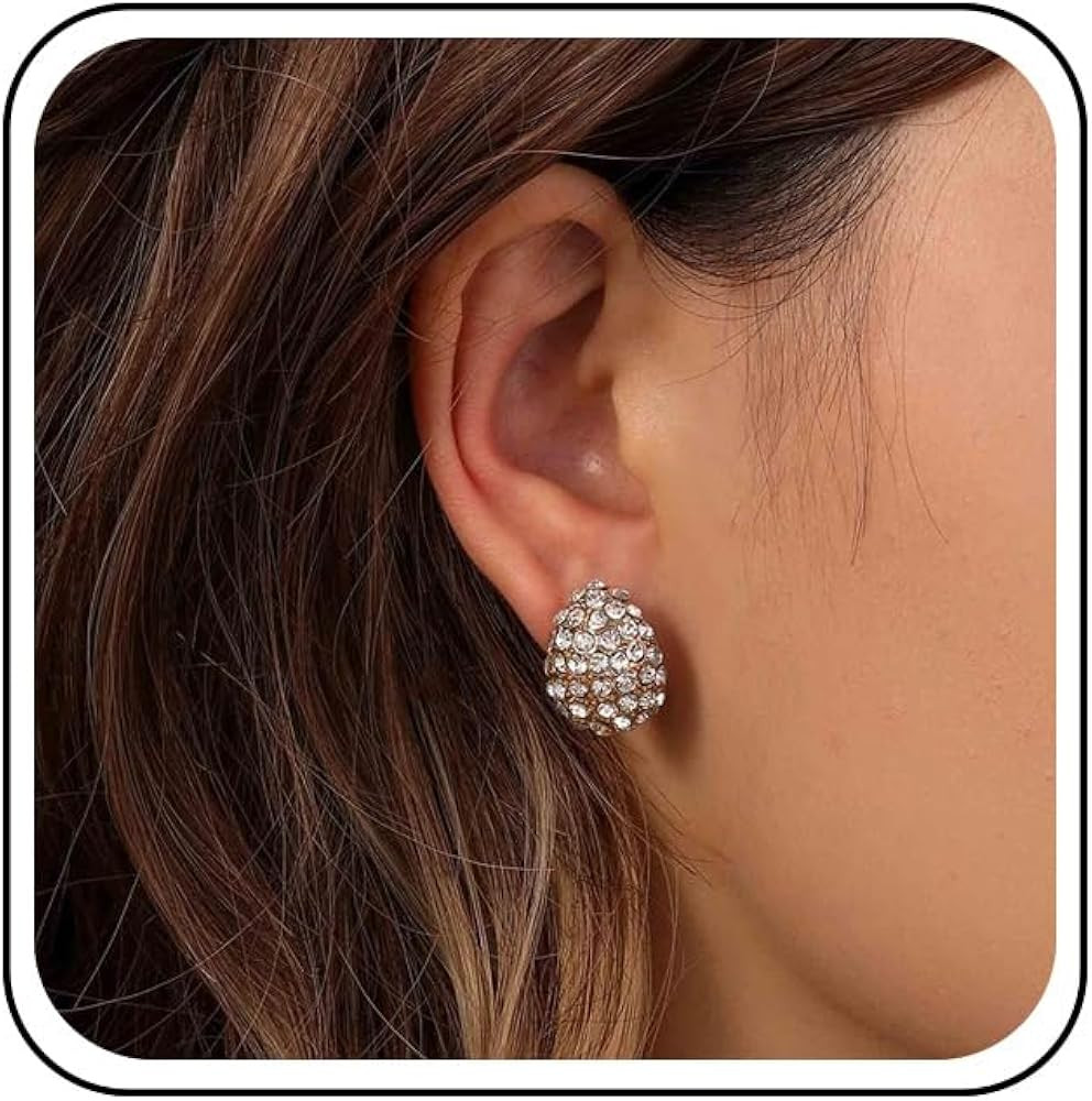 Bohemian Teardrop Crystal Earrings Gold Cz Paved Oval Stud Earring Water Drop Cz Earring Sparkly ... | Amazon (US)