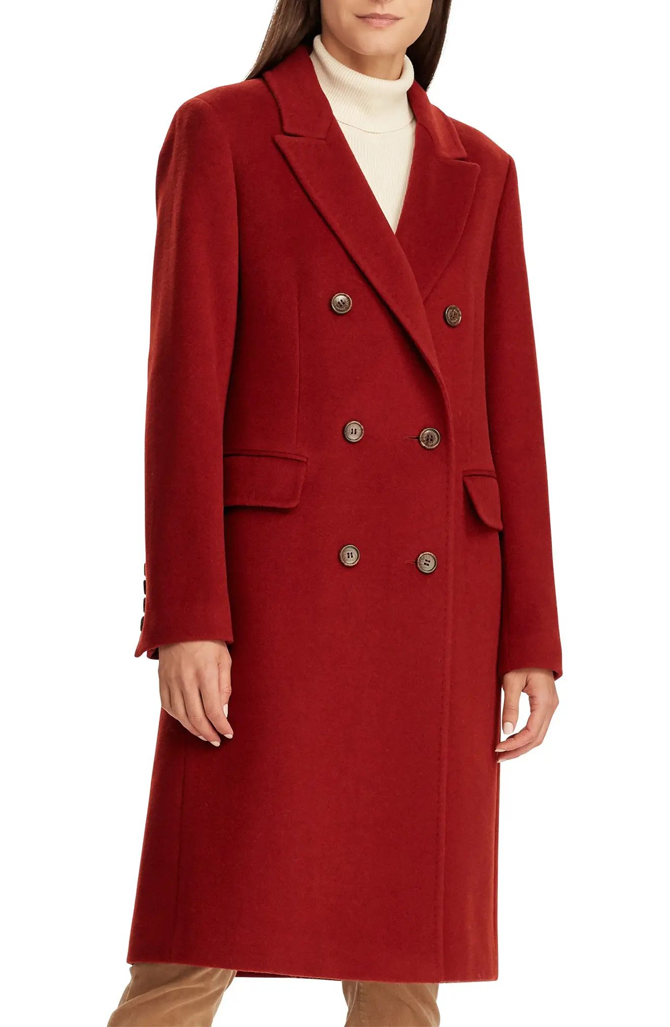 Women's Lauren Ralph Lauren Double Breasted Reefer Coat, Size 8 - Red | Nordstrom