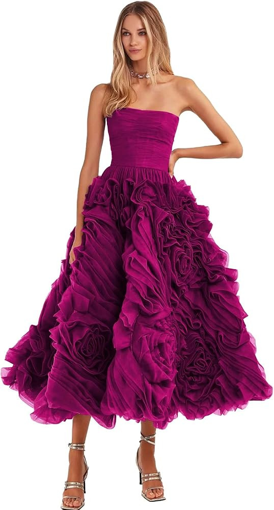 Organza Homecoming Dresses for Teens 2026 Strapless 3D Flower Prom Dress Evening Party Gowns KN03... | Amazon (US)