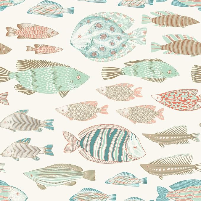 Tempaper White Marine Fish Removable Peel and Stick Wallpaper, 20.5 in X 16.5 ft, Made in The USA | Amazon (US)