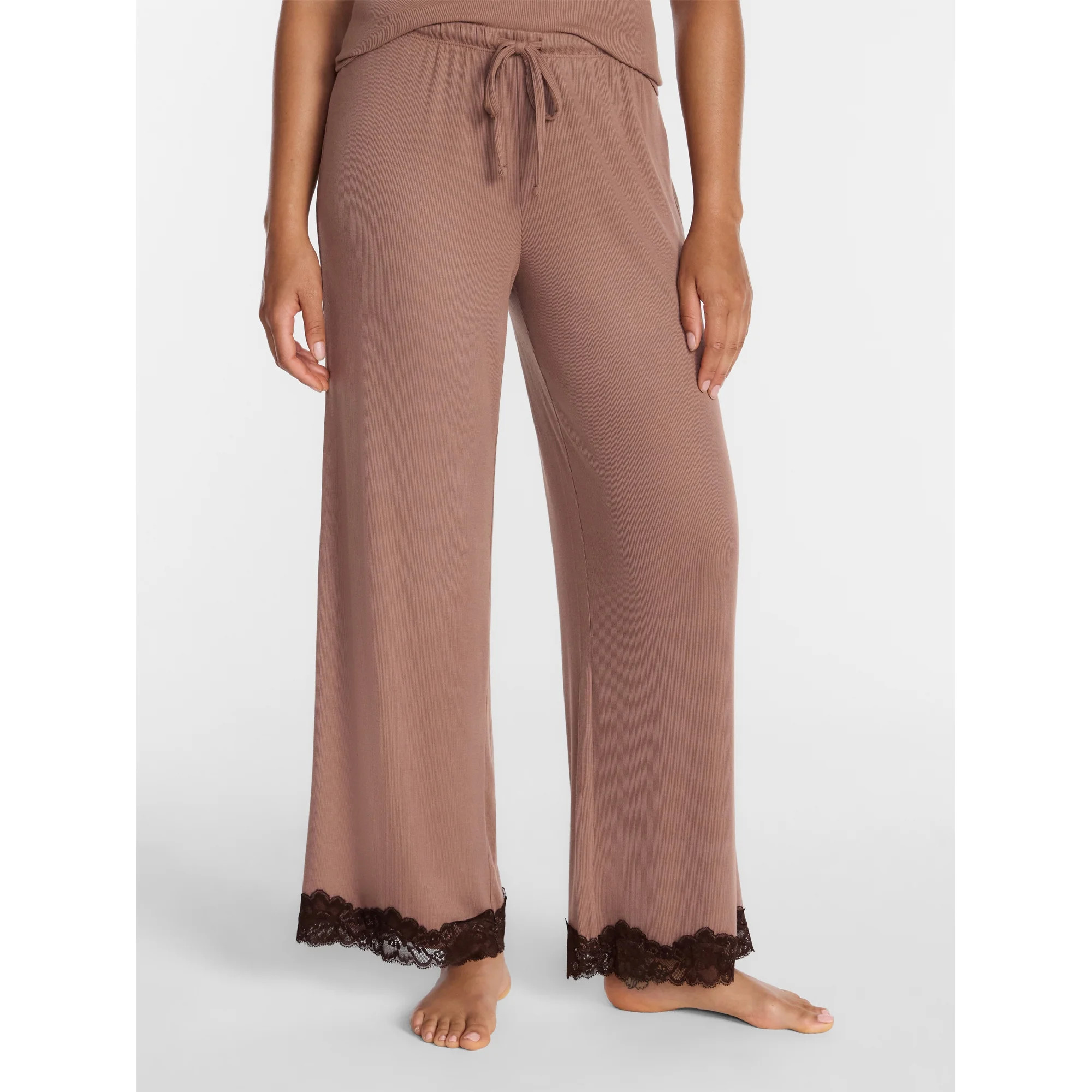 Joyspun Women’s Lace Trim Ribbed Pants, 30'' Inseam, Sizes XS-3X | Walmart (US)