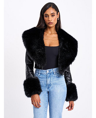 Miss Circle Women's Ziah Cropped Leather Jacket with Fur Collar - Macy's | Macy's