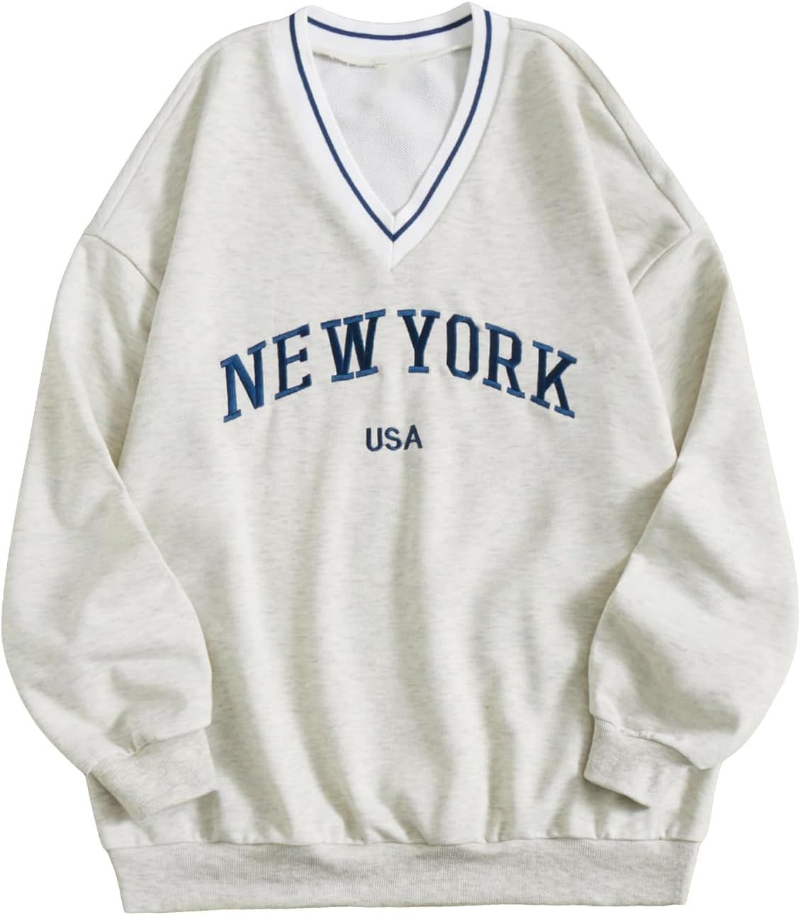 SOLY HUX Women's New York Letter Graphic Sweatshirt V Neck Long Sleeve Casual Pullover Top | Amazon (US)