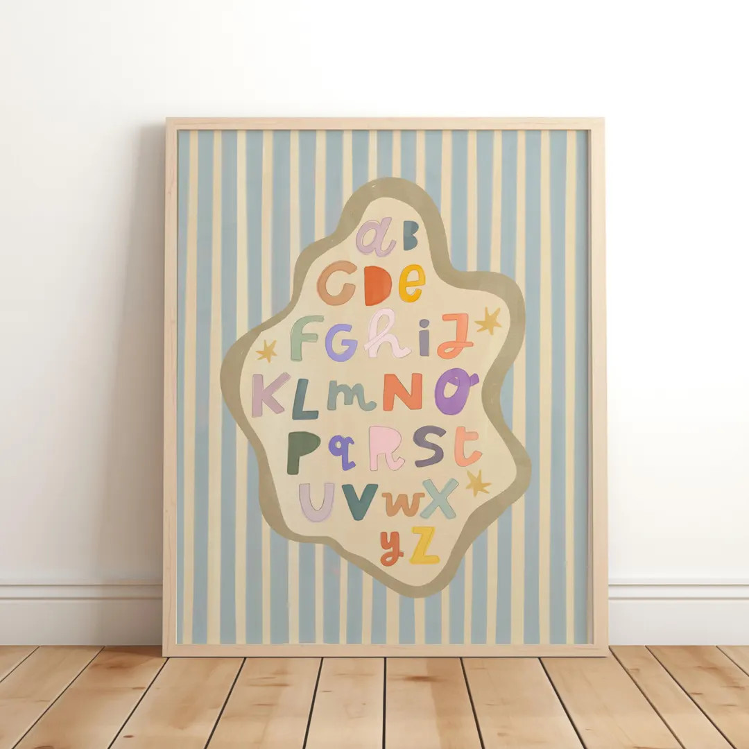 Hand Painted Nursery Alphabet Print, Blue Boys Room Decor | Etsy (US)