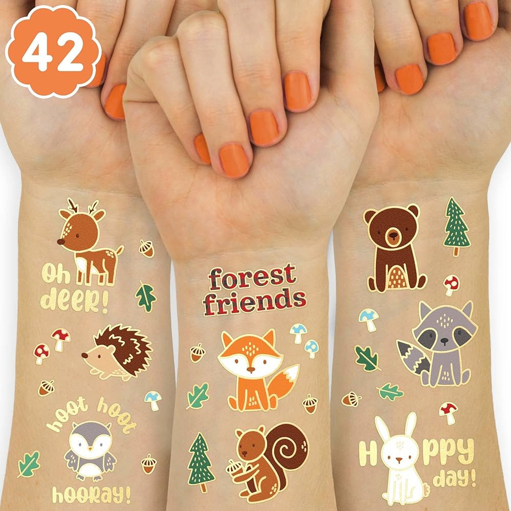 xo, Fetti Woodland Animal Temporary Tattoos - 42 Glitter Styles | Forest Friends Birthday Party S... | Amazon (US)