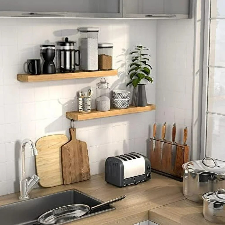 Floating Shelves Wall Shelf Set of 2, 30 inch Wood Shelves with Invisible Brackets, for Bathroom,... | Walmart (US)