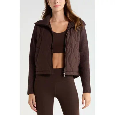 Zella Cascade Quilted Hybrid Jacket in Brown Mole at Nordstrom, Size Small | Nordstrom