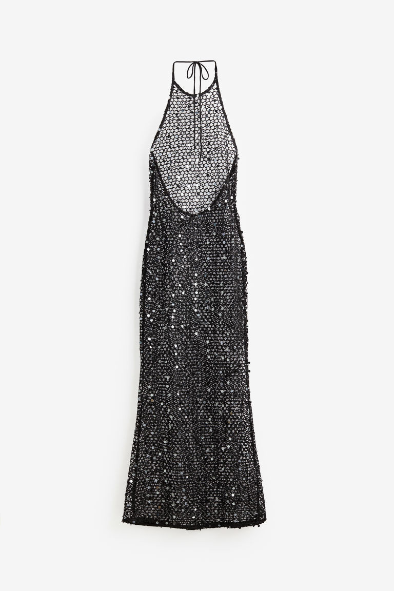 H & M - Sequined Fishnet Halterneck Dress - Black | H&M (US + CA)
