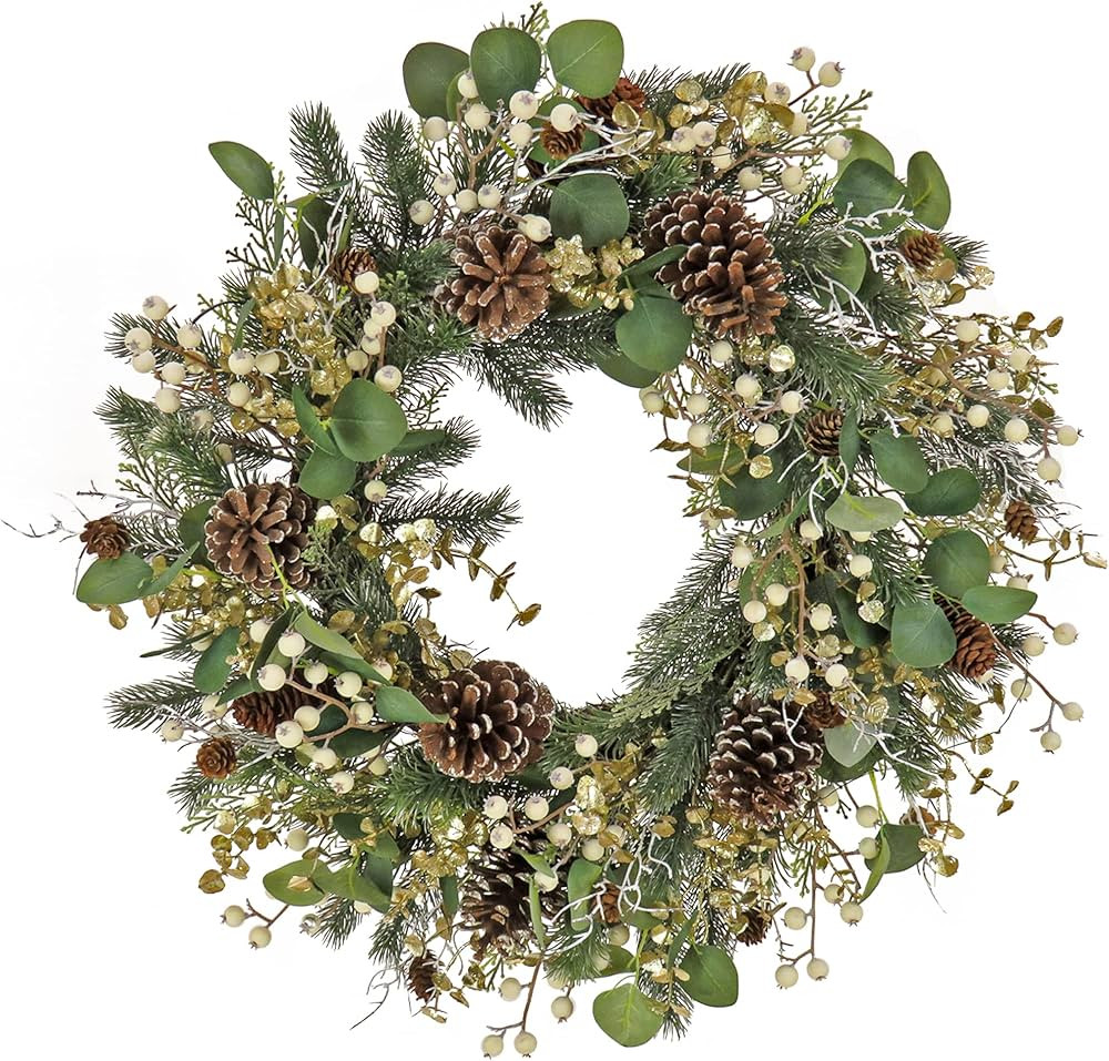 HGTV Home Collection Unlit Artificial Christmas Wreath, Mixed Branch Tips, Woven Branch Ring Base... | Amazon (US)