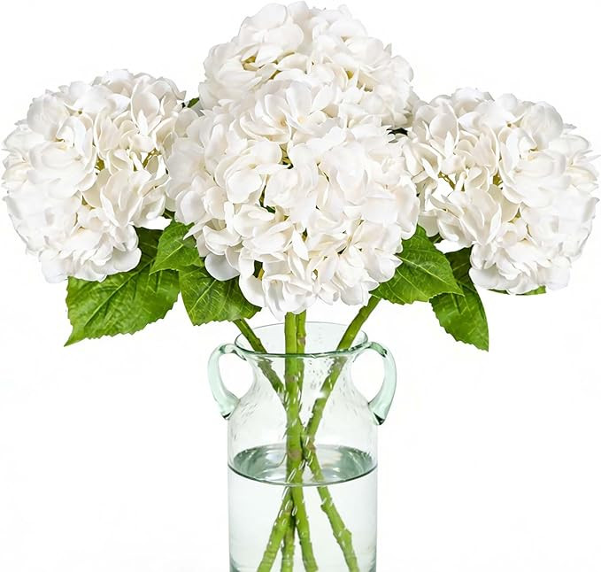 Nubry 4Pcs White Hydrangea Artificial Flowers, 22.5In Latex Faux Real Touch Large Hydrangea Flowe... | Amazon (US)