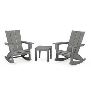 Modern Curveback Adirondack Rocking Chair Slate Grey 3-Piece HDPE Plastic Patio Conversation Set | The Home Depot