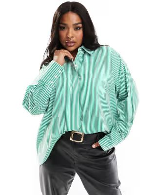 ASOS EDITION Curve oversized cotton shirt in green stripe | ASOS (Global)