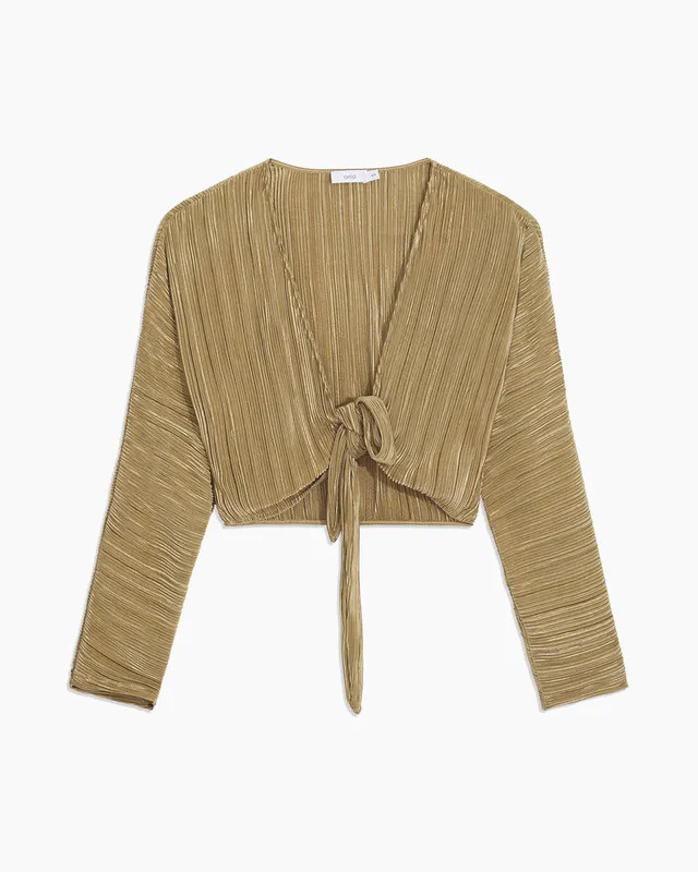 Onia Cropped Plisse Tie Front Top - Green - M | Verishop