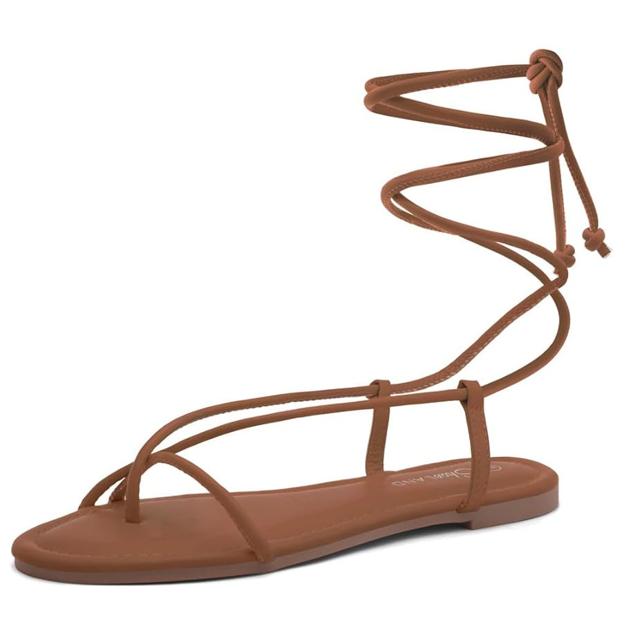Shoe Land Women’s Flat Sandals – Comfortable Lace-Up Gladiator Sandals with Adjustable Ankle ... | Amazon (US)