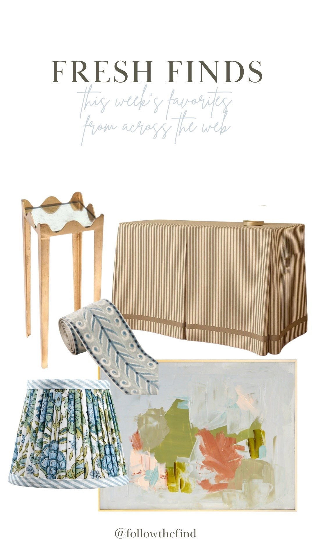 Fresh Finds 11.22 designer trim, pleated side table, abstract art, printed lampshade 

#LTKSaleAlert #LTKHome
