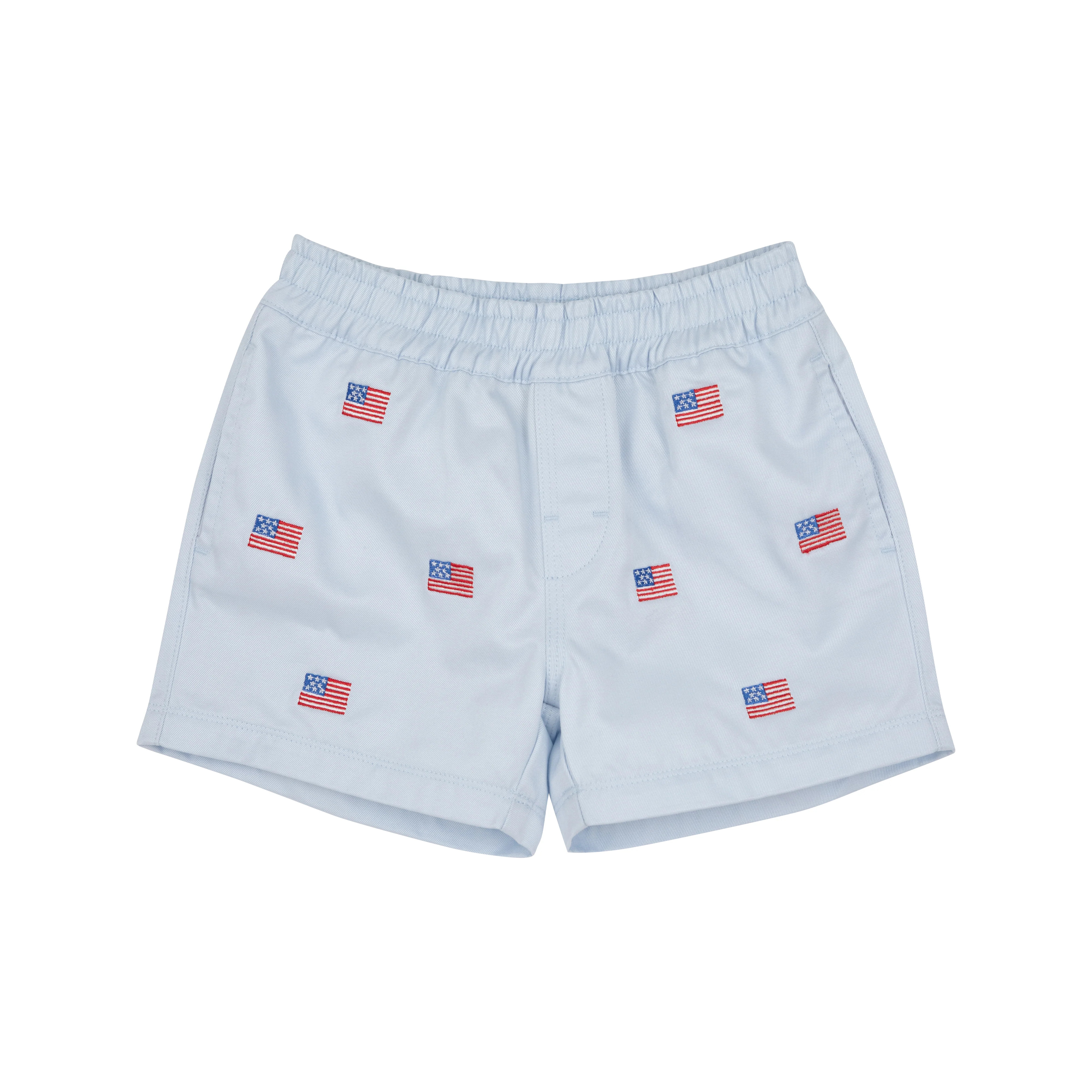 Critter Sheffield Shorts - Buckhead Blue & American Flag Embroidery with Multicolor Stork | The Beaufort Bonnet Company