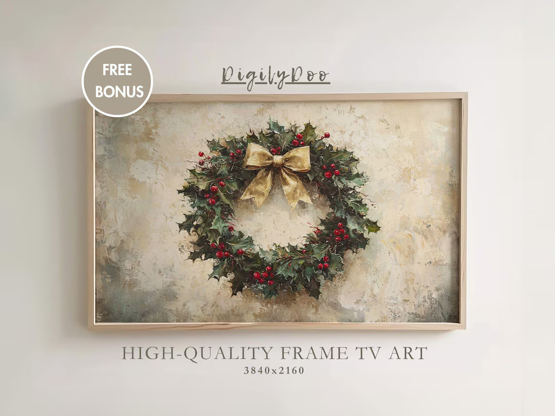 Christmas Frame TV Art, Rustic Wreath Tv Decor, Vintage Winter Holiday Screensaver, Xmas Farmhous... | Etsy (US)