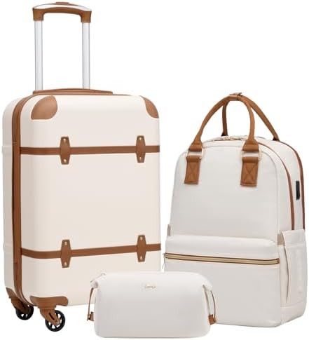 Coolife Luggage Set, PC Hardside, TSA Lock, 3-Piece, White(BP/TB/20) | Amazon (US)