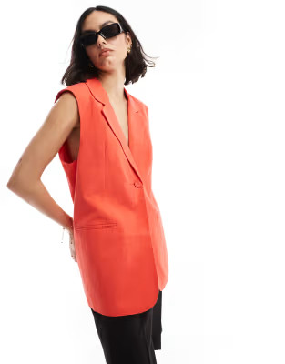 ASOS DESIGN sleeveless tailored blazer with linen in red | ASOS (Global)