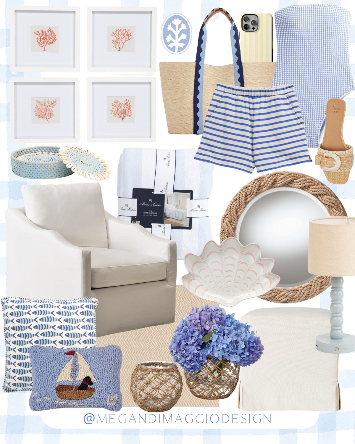 New affordable coastal home decor!! Love this coral reef art! 😍 Plus this scalloped chair is slipcovered and a McGee & Co. dupe 🙌🏻 NEED this Ballard designs look for less rug, and how cute is this gingham strapless one piece bathing suit?! 🤍

#LTKTravel #LTKHome #LTKSaleAlert