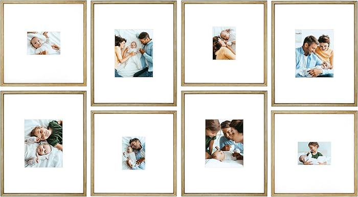 Camden Reed Arcadia Gallery Wall Frame Set, 16x20 and 16x16 Inch Matted Frames, 8 Piece, Brass | Amazon (US)